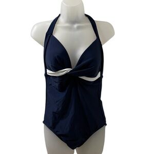 Merona Halter Slimming One Piece Swimsuit Navy White Small